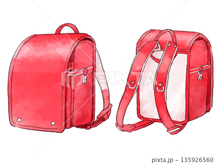 赤いランドセルのイラスト 手描き 水彩風 赤いランドセルのイラスト 手描き 水彩風 135926560