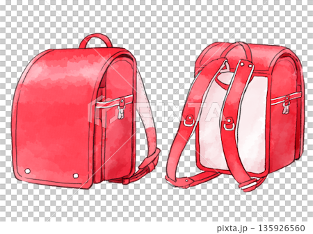 赤いランドセルのイラスト 手描き 水彩風 赤いランドセルのイラスト 手描き 水彩風 135926560