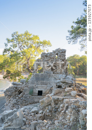 Ruins of the ancient city of Phaselis in Lycia in modern Turkey. Ruins of the ancient city of Phaselis in Lycia in modern Turkey. 135927073
