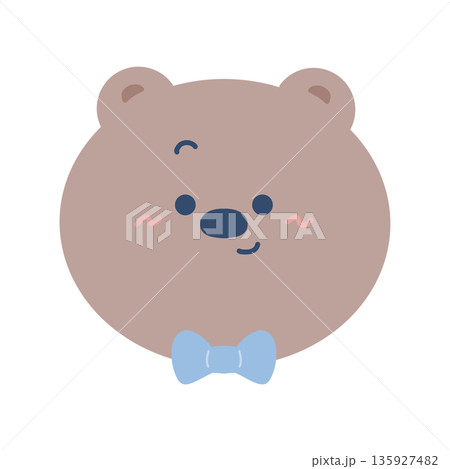青色の蝶ネクタイをつけたクマの顔のイラスト 青色の蝶ネクタイをつけたクマの顔のイラスト 135927482