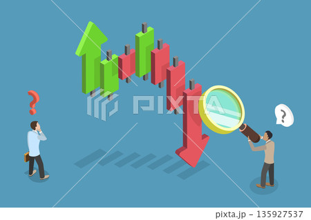 3D Isometric Flat Vector Illustration of Stock Downtrend, Exchange Market 135927537