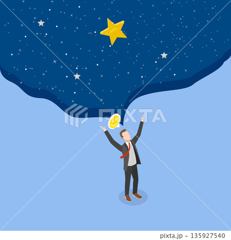 3D Isometric Flat Vector Illustration of Dream Big, Man Standing With Arms Outstretched Under Vast Open Space 3D Isometric Flat Vector Illustration of Dream Big, Man Standing With Arms Outstretched Under Vast Open Space 135927540