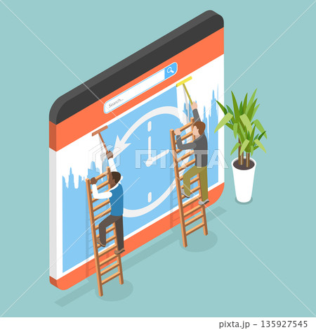 3D Isometric Flat Vector Illustration of Deleting Website Data , Clearing Browser History 135927545