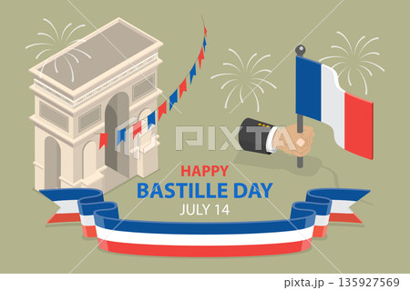 3D Isometric Flat Vector Illustration of Bastille Day, French National Celebration 3D Isometric Flat Vector Illustration of Bastille Day, French National Celebration 135927569