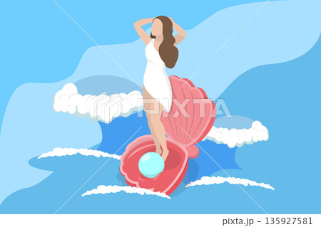 3D Isometric Flat Vector Illustration of Aphrodite, Greek Goddess Linking To Love, Beauty, Pleasure, Passion, And Procreation 135927581