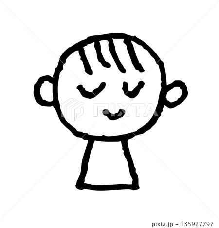 目を閉じて微笑む手描き風の子どもの顔イラスト シンプルでかわいい人物アイコン 線画 目を閉じて微笑む手描き風の子どもの顔イラスト シンプルでかわいい人物アイコン 線画 135927797