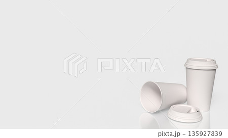 Minimal White Paper Coffee Cups Mockup with Clean Background 3d render. Minimal White Paper Coffee Cups Mockup with Clean Background 3d render. 135927839