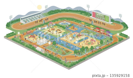 家族の笑顔はじける競馬場パーク休日 135929158