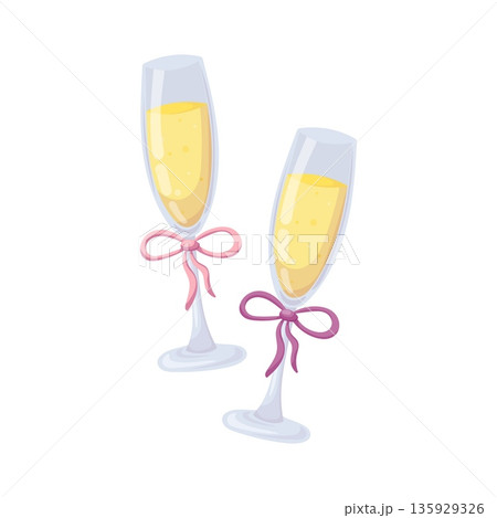 Champagne Flutes With Ribbons For March 8 Celebration Champagne Flutes With Ribbons For March 8 Celebration 135929326