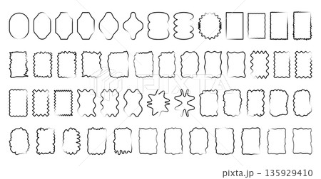 Set of monochrome black wavy frames. Mixed rectangle labels and soft borders for text highlights, title blocks minimal Set of monochrome black wavy frames. Mixed rectangle labels and soft borders for text highlights, title blocks minimal 135929410