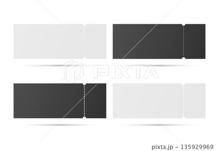 Vector Perforated Ticket Stub Template Set. Blank Admission and Event Tickets for Cinema, Theater, Concert, Festival, Raffle. Voucher and Coupon. Black and White Tear-Off Design, Isolated, Front View 135929969