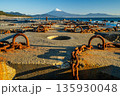 三保海岸のケーソンと富士山 135930048