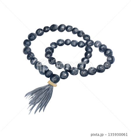 Prayer rope watercolor illustration isolated on white. Perfect for Christian design, church graphics, devotional layouts and contemplative content. Devotion, faith and spiritual practice during Lent 135930061