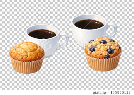 鬆餅和咖啡咖啡館甜點套裝插圖 鬆餅和咖啡咖啡館甜點套裝插圖 135930112