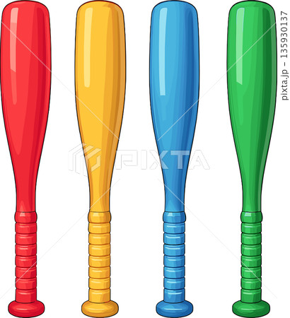 4種類の色のプラスチックバットのイラスト 135930137