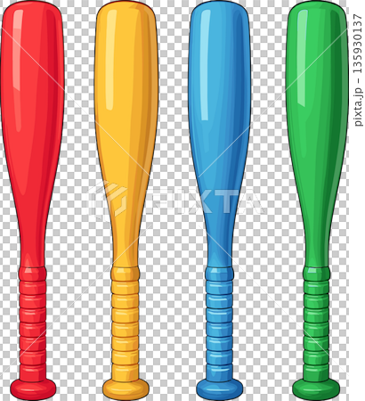 4種類の色のプラスチックバットのイラスト 135930137