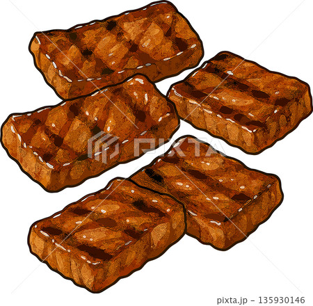 四角い焼肉のカルビのイラスト 135930146