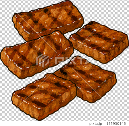 四角い焼肉のカルビのイラスト 135930146