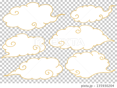 Japanese-style fluffy cloud material set (white background) 135930204