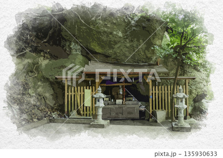 水彩画風　洲本城跡　八王子神社　兵庫県洲本市 135930633