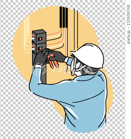 Workers installing a distribution board 135930748