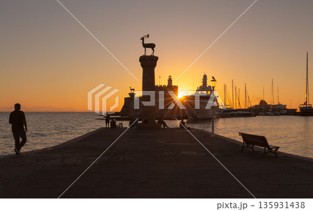 Sunrise at Mandraki Pier in Rhodes, Greece 135931438