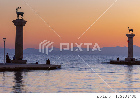 Deer Statues at Sunrise in Rhodes, Greece 135931439