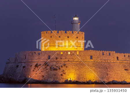 Night View of Fort Saint Nicholas in Rhodes, Greece Night View of Fort Saint Nicholas in Rhodes, Greece 135931450
