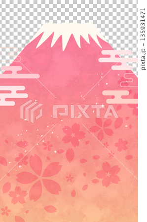 粉紅色富士山插圖，帶有櫻花圖案_豎版 2 135931471