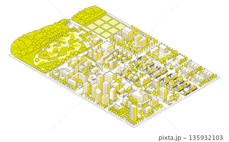 街並みの立体図. 都市の景観. アイソメ図で描いた都市. 街並みの立体図. 都市の景観. アイソメ図で描いた都市. 135932103