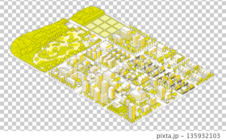 街並みの立体図. 都市の景観. アイソメ図で描いた都市. 街並みの立体図. 都市の景観. アイソメ図で描いた都市. 135932103