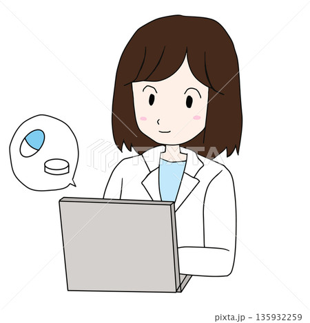 錠剤やカプセルを説明する薬剤師のイラスト 錠剤やカプセルを説明する薬剤師のイラスト 135932259