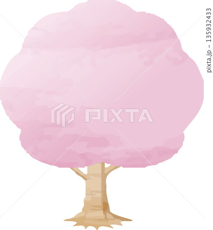 手描き水彩風の満開の桜の木イラスト 135932433