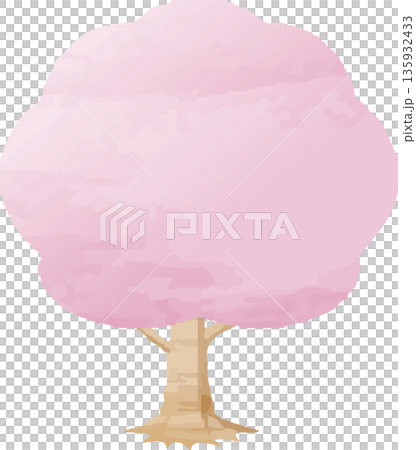 手描き水彩風の満開の桜の木イラスト 135932433