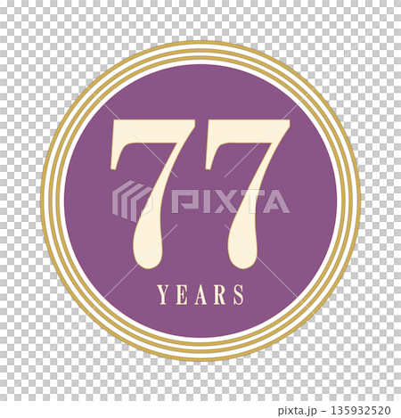 一個簡單的紫色和金色圓形圖標,用來慶祝您的77週年紀念。 一個簡單的紫色和金色圓形圖標,用來慶祝您的77週年紀念。 135932520