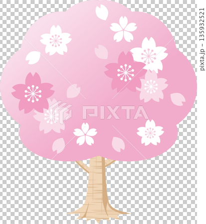 満開の桜の木と舞い散る花びら。お花見や入学式を彩るサクラの和風イラスト素材 満開の桜の木と舞い散る花びら。お花見や入学式を彩るサクラの和風イラスト素材 135932521