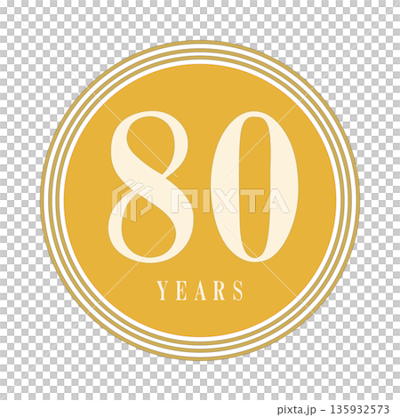 一個簡單的黃色和金色圓形圖標，用於慶祝 80 週年紀念日或 80 歲生日。 135932573