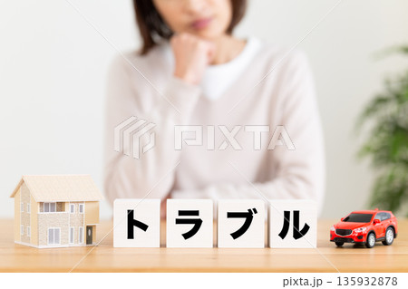 トラブルのブロックと悩むミドル女性 トラブルのブロックと悩むミドル女性 135932878