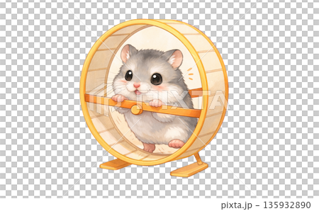 一隻可愛的侏儒倉鼠從它的輪子裡探出頭來 一隻可愛的侏儒倉鼠從它的輪子裡探出頭來 135932890