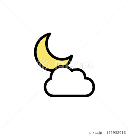 シンプルなカラー天気アイコン 夜 月 雲 シンプルなカラー天気アイコン 夜 月 雲 135932918