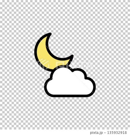 シンプルなカラー天気アイコン 夜 月 雲 シンプルなカラー天気アイコン 夜 月 雲 135932918