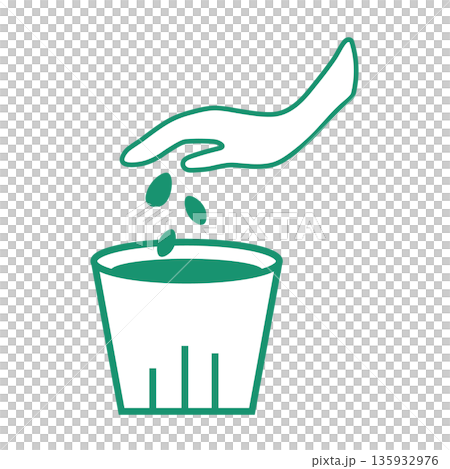 Green line drawing icon of a seed plant representing plant growth 135932976