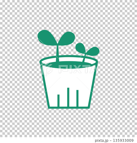 植物の芽が出る成長イメージのグリーン線画アイコン 135933009