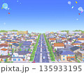住宅街 　パステルカラー　都市　街　背景 　ポップ 135933195