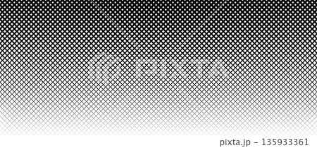 Thick to thin net pattern gradient. Fading grid gradation texture background. Black repeating mesh backdrop for overlay, print, cover, banner, poster. Squared line lattice wallpaper. Vector 135933361
