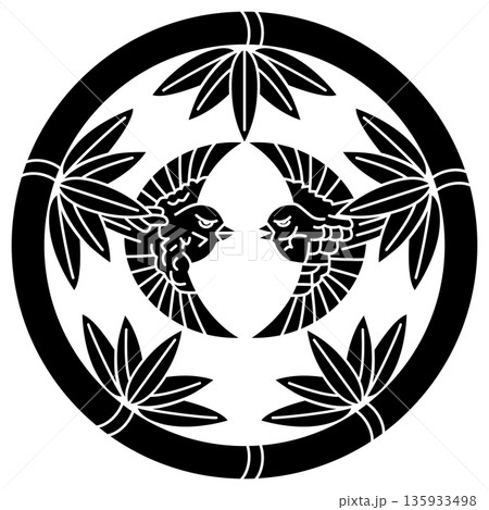 竹に雀といいます。上杉謙信、上杉景勝の家紋です。 竹に雀といいます。上杉謙信、上杉景勝の家紋です。 135933498