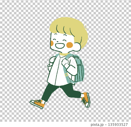 Boy running with a school bag on his back - 4 colors 135933527