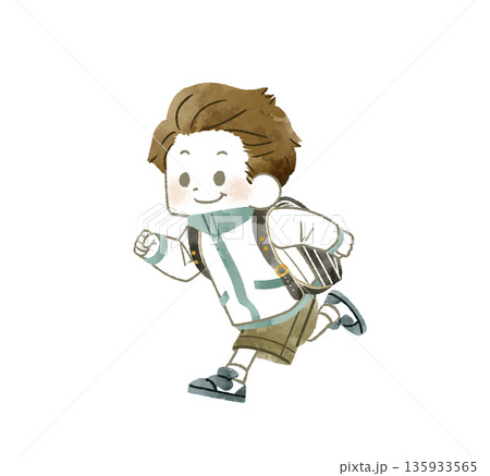 ランドセルを背負って走っている男の子-水彩 135933565