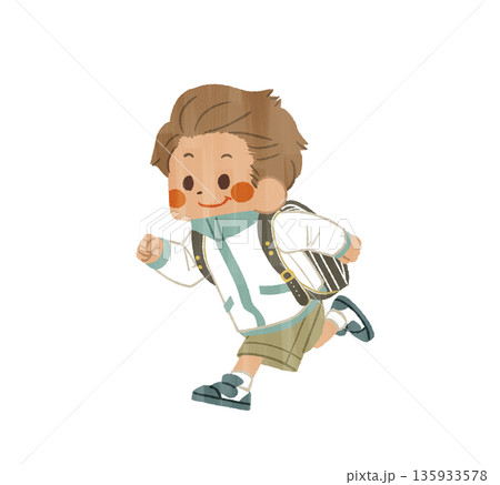 ランドセルを背負って走っている男の子-ガッシュ 135933578