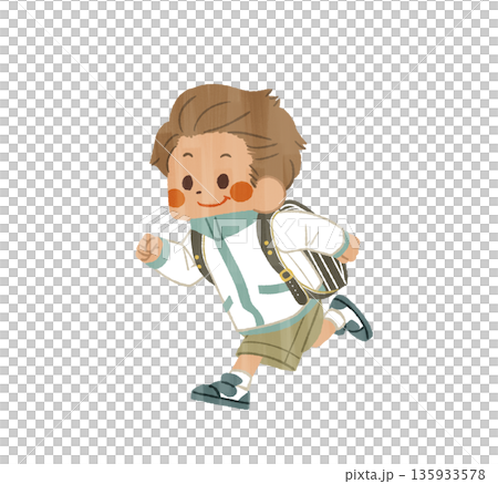 ランドセルを背負って走っている男の子-ガッシュ 135933578